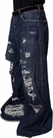 Dark Blue Tattered Wide Leg Men Denim Jeans 2