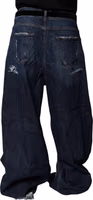 Dark Blue Tattered Wide Leg Men Denim Jeans 3