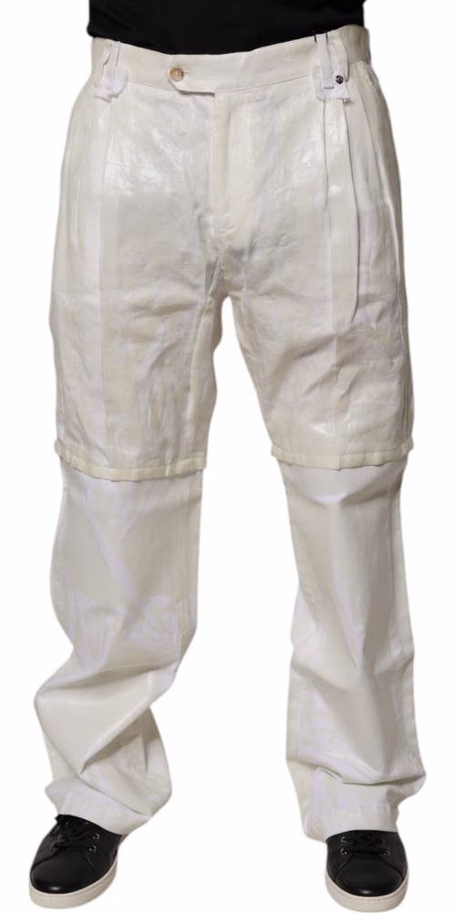 White Linen Mid Waist Straight Men Denim Jeans