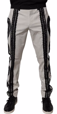 White Lace Trim Mid Waist Dress Formal Pants