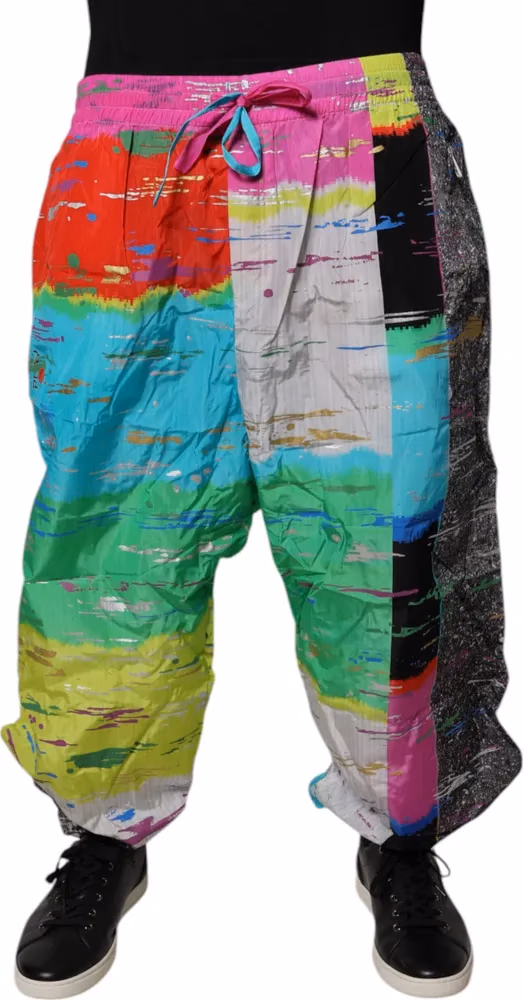 Multicolor Patchwork Mid Waist Sweatpants Pants