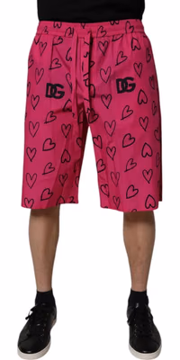 Pink Cotton Heart Print Bermuda Shorts