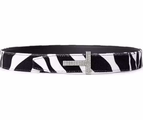 Black And White Leather Regular Belt