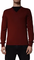 Maroon Cashmere V-neck Men Pullover Sweater 1
