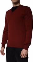 Maroon Cashmere V-neck Men Pullover Sweater 2