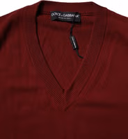 Maroon Cashmere V-neck Men Pullover Sweater 5