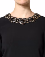 Black Crystal Embellished Round Neck Mini Dress 4
