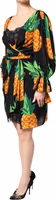 Black Silk Pineapple Draped Print Wrap Dress 2