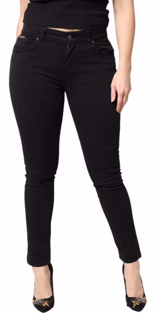 Black Cotton Mid Waisted Skinny Denim Jeans