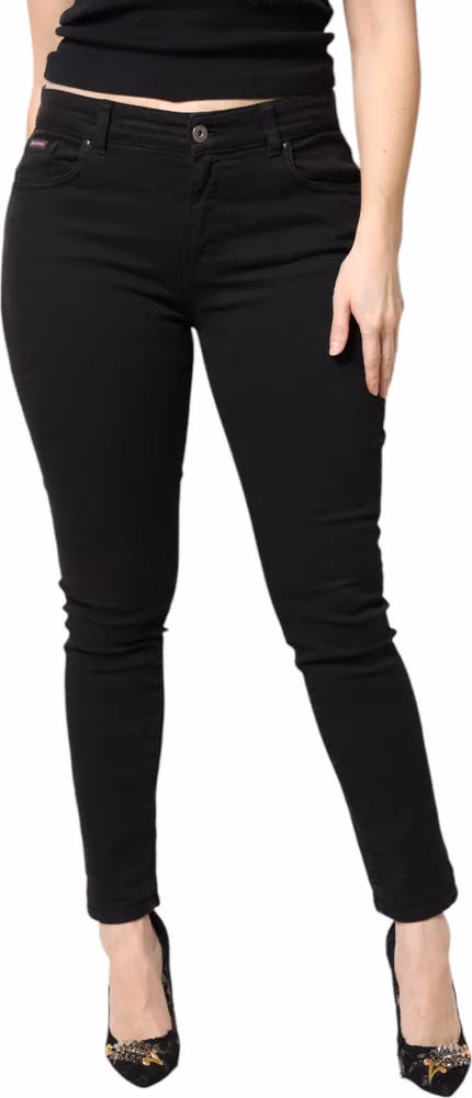 Black Cotton Mid Waisted Skinny Denim Jeans