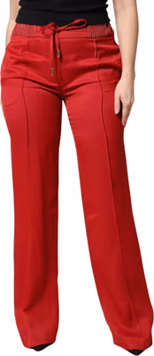 Red Viscose Straight Fit Pants