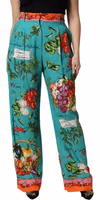 Green Silk Printed Straight Pants 1