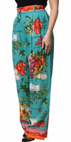 Green Silk Printed Straight Pants 2