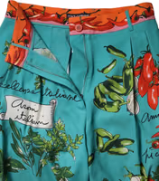 Green Silk Printed Straight Pants 5