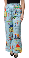 Light Blue Drawing Mid Waist Wide Leg Pants 1