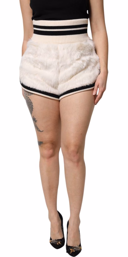 White Faux Fur High Waisted Hot Pants Short