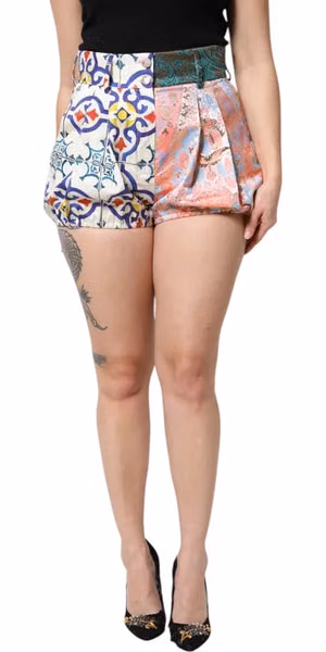 Multicolor Cotton Patchwork Hot Pants Shorts