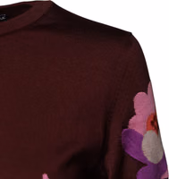 Maroon Floral Silk Crew Neck Blouse Top 2