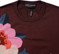 Maroon Floral Silk Crew Neck Blouse Top 4