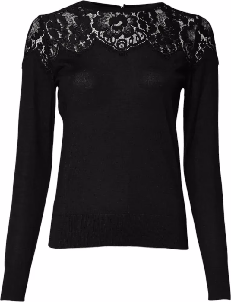 Black Floral Lace Long Sleeves Blouse Top