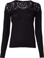 Black Floral Lace Long Sleeves Blouse Top 1