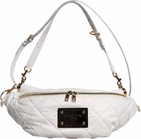 White Quilted Logo Plaque Belt Waist Fanny Pack Bag 1