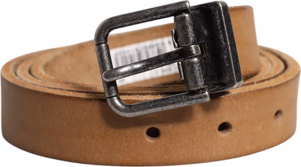 Brown Leather Silver Tone Metal Buckle Belt
