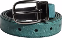 Green Leather Silver Tone Metal Buckle Belt 1