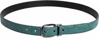 Green Leather Silver Tone Metal Buckle Belt 2