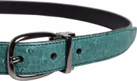 Green Leather Silver Tone Metal Buckle Belt 3