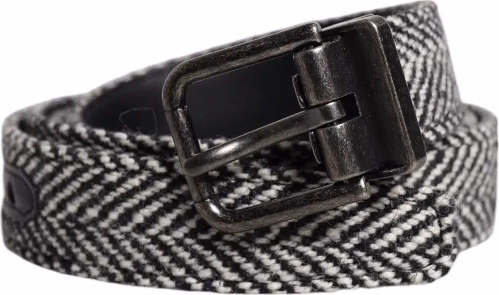 Black White Silver Tone Metal Buckle Belt