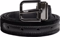 Black Leather Metal Buckle Classic Belt 1