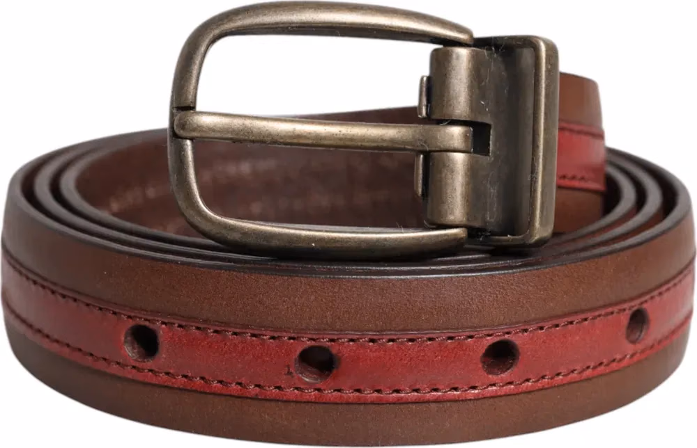 Burgundy Leather Metal Logo Buckle Belt