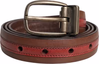 Burgundy Leather Metal Logo Buckle Belt 1