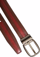 Burgundy Leather Metal Logo Buckle Belt 5