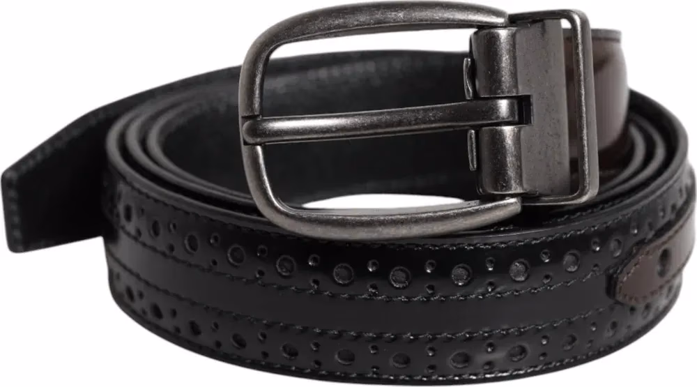 Black Brown Leather Classic Metal Buckle Belt