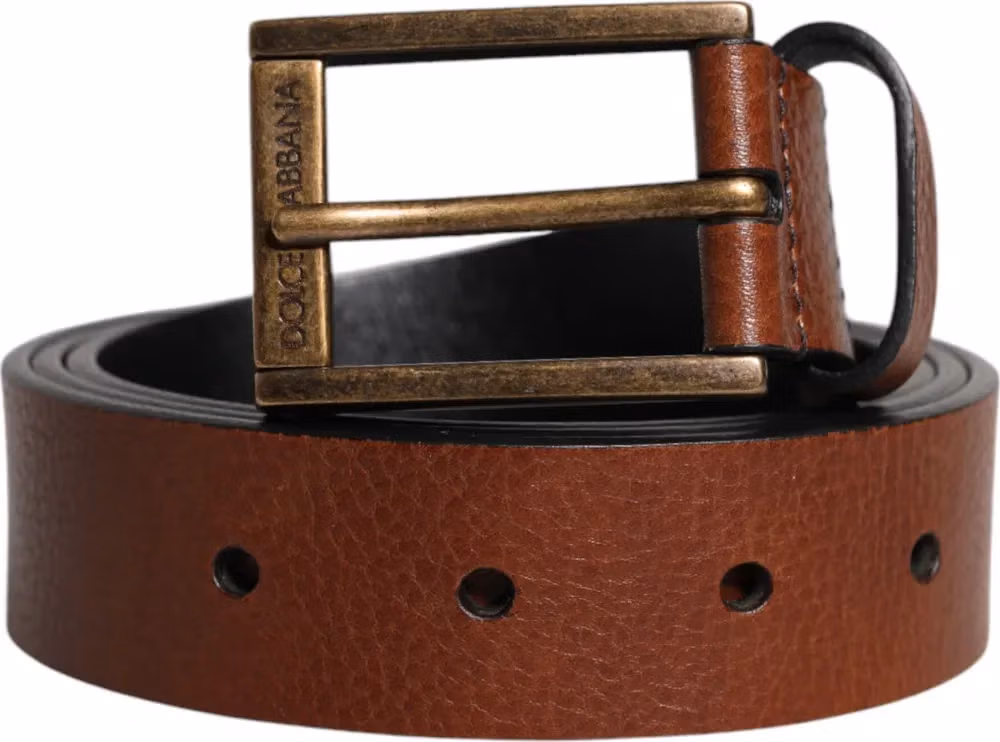 Brown Calf Leather Classic Metal Buckle Belt
