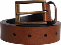 Brown Calf Leather Classic Metal Buckle Belt 1