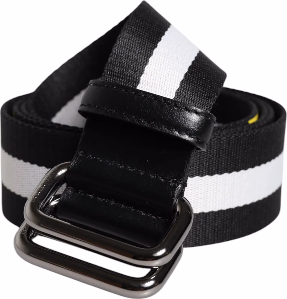 Black Yellow Logo Striped Metal Buckle Belt