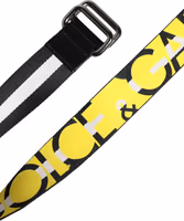 Black Yellow Logo Striped Metal Buckle Belt 5