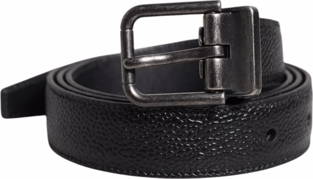 Black Calf Leather Classic Metal Buckle Belt