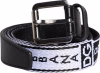 Black White Printed Metal Logo Buckle Belt 1