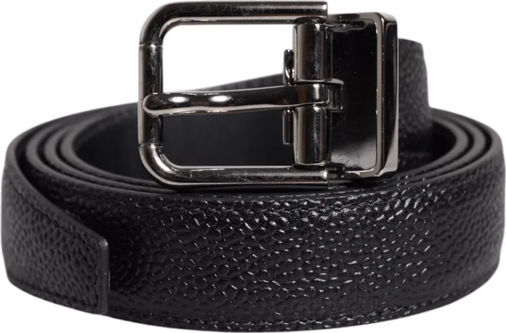 Black Calf Leather Classic Metal Buckle Belt