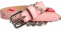Pink Embelished Roses Textured Leather Belt 1
