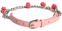 Pink Embelished Roses Textured Leather Belt 2