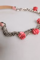 Pink Embelished Roses Textured Leather Belt 3