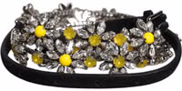 Black Leather Daisy Crystal Embellish Waist Belt 1