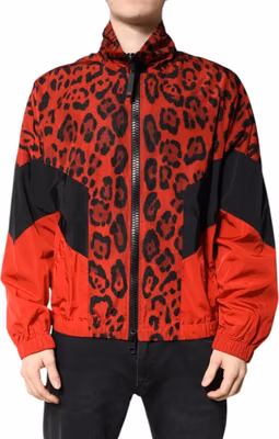 Red Leopard Nylon Bomber Full Zip Jacket