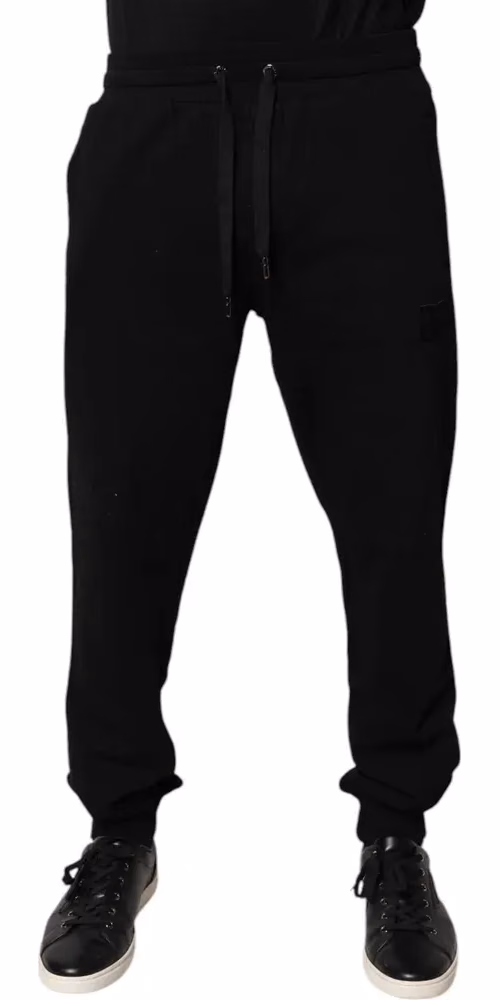 Black Cotton Mid Waist Jogger Sweatpants Pants