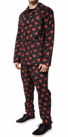 Black Floral Print Cotton Men Pajama Set Sleepwear 2